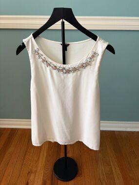 Ann Taylor White Jeweled Scoop Neck Camisole